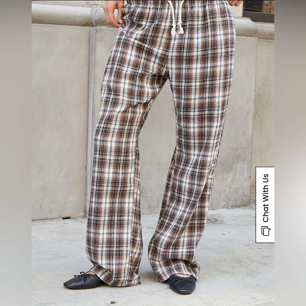 Brandy Melville Brown and White Plaid Pants
